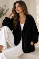 Women's Oversized Corduroy-Effect Hooded Jacket – Button Front