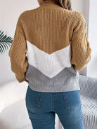 Noreen | Women's Color-Block Cable Knit Sweater – Round Neck