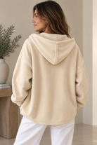Women's Oversized Corduroy-Effect Hooded Jacket – Button Front