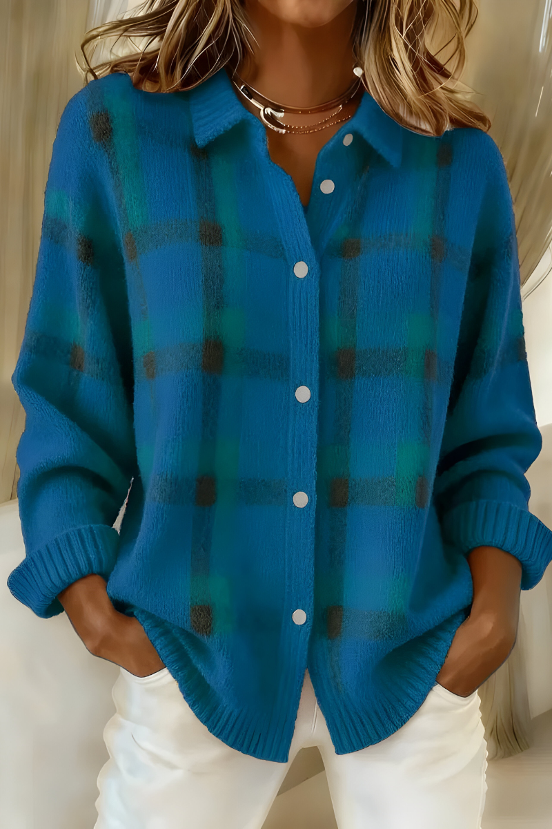 Benevolux | Women's Checkered Knit Cardigan – Relaxed Retro Fit