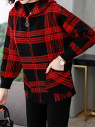 Delaney | Women's Checked Hooded Jacket – Zip-Up Knit