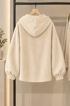 Women's Oversized Corduroy-Effect Hooded Jacket – Button Front