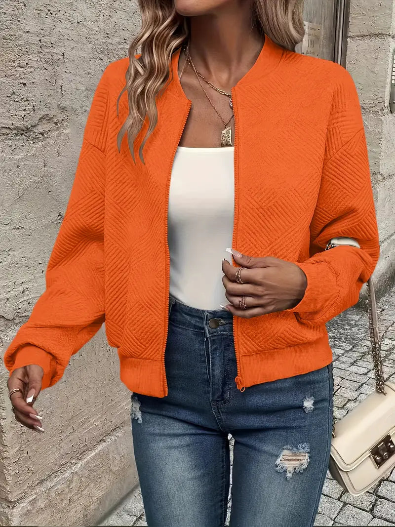 Aurélie | Women's Textured Zip Jacket – Lightweight Quilted Bomber