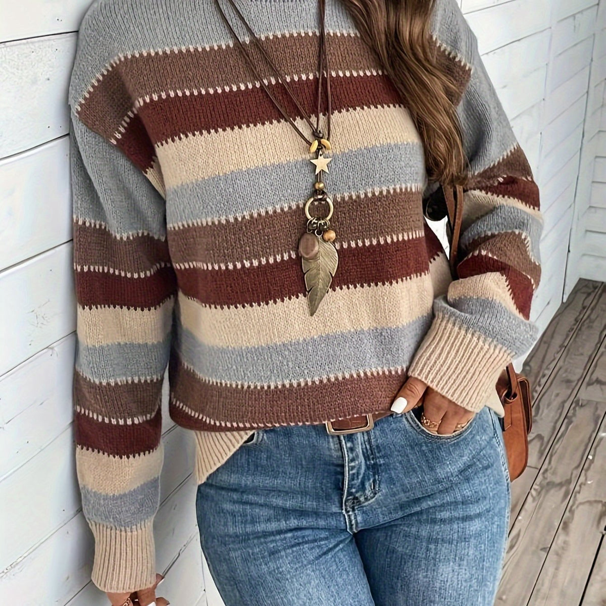 Delphine | Women's Striped Crewneck Sweater – Multicolor Knit