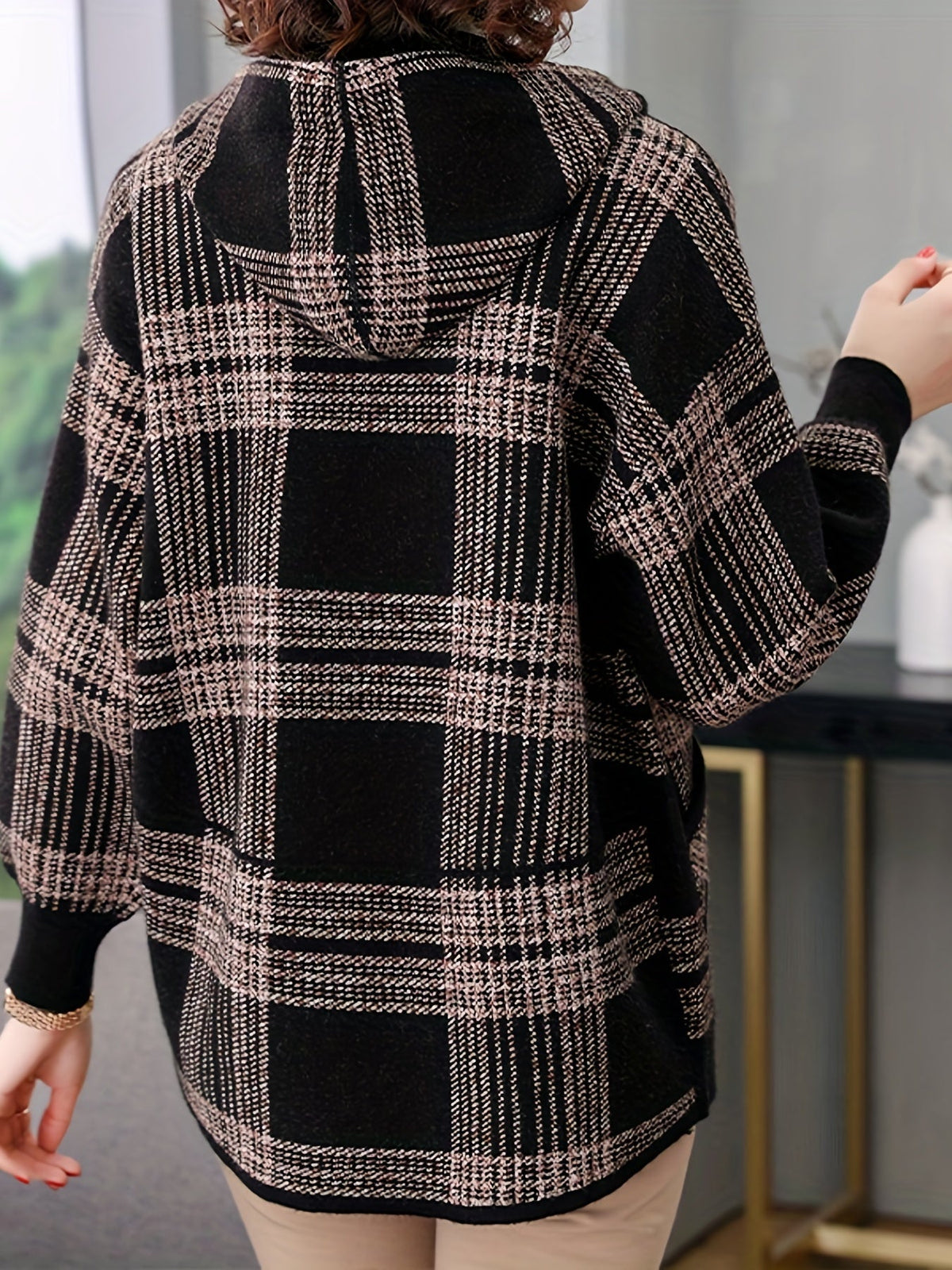 Delaney | Women's Checked Hooded Jacket – Zip-Up Knit