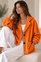 Women's Oversized Corduroy-Effect Hooded Jacket – Button Front