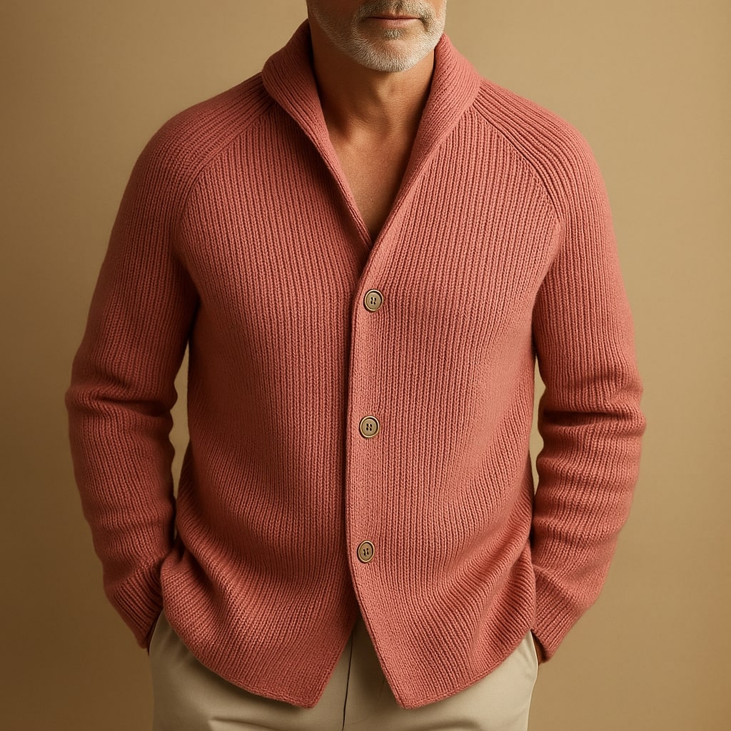 Benevolux | Men's Ribbed Knit Cardigan Vest – Shawl Collar, Button Front