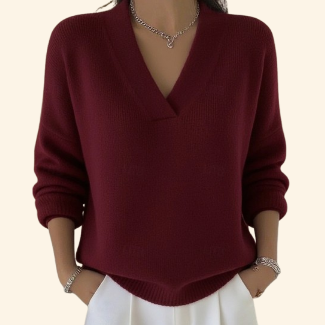 Benevolux | Women's Soft V-Neck Sweater – Cotton-Blend Knit