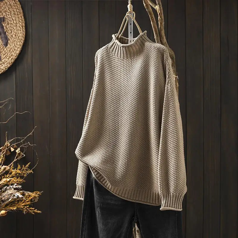 Oriane | Women's Textured Mock Neck Sweater – Relaxed Ribbed Knit