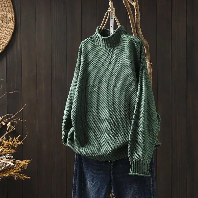 Oriane | Women's Textured Mock Neck Sweater – Relaxed Ribbed Knit