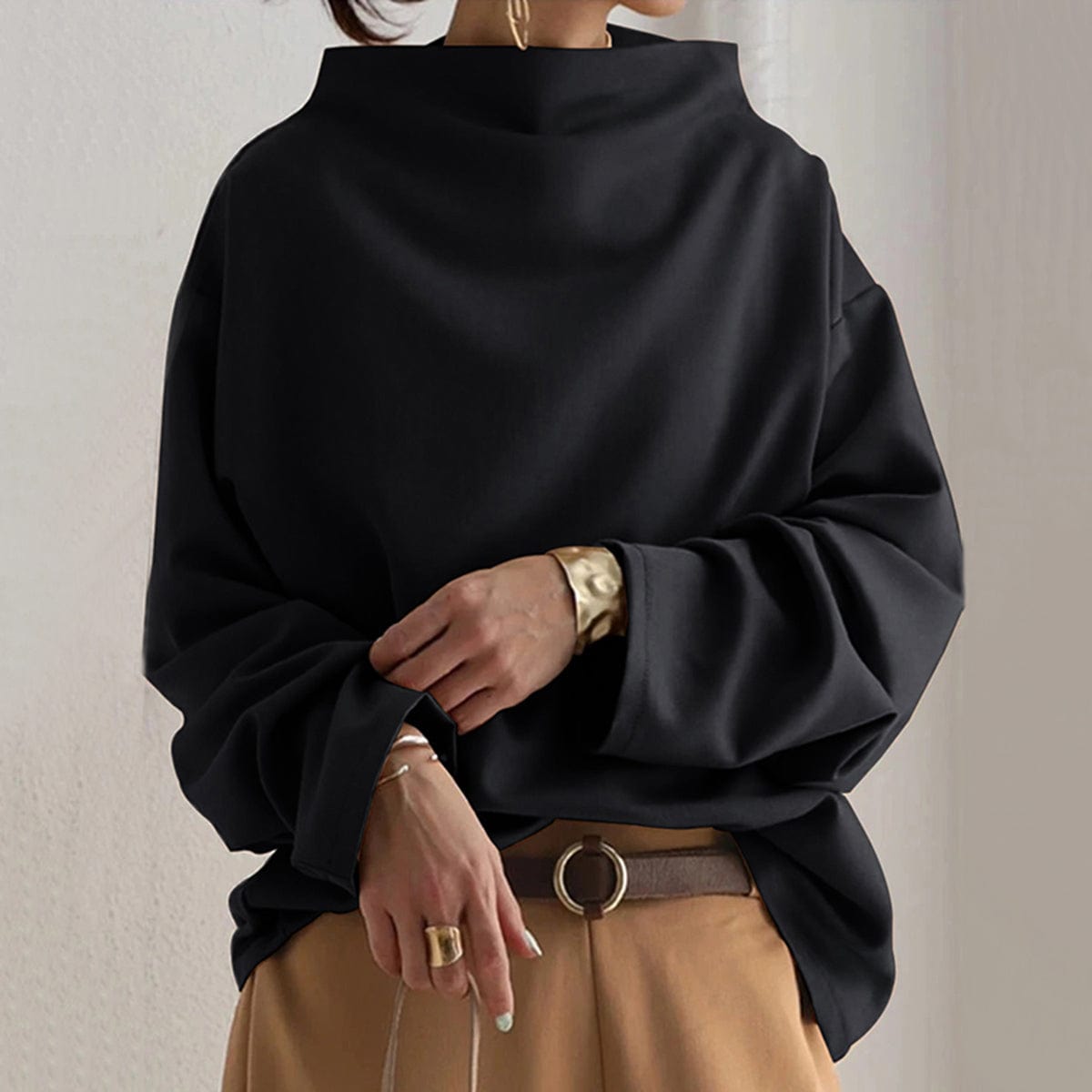 Elly | Women's High Neck Knit Top – Soft Relaxed Fit