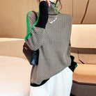Eleanor | Women's Herringbone Turtleneck Sweater – Color Block Knit
