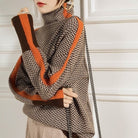 Eleanor | Women's Herringbone Turtleneck Sweater – Color Block Knit