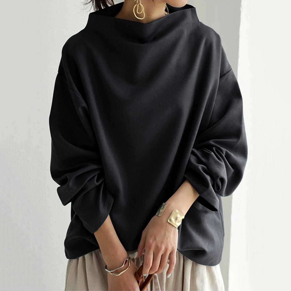 Elly | Women's High Neck Knit Top – Soft Relaxed Fit