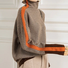 Eleanor | Women's Herringbone Turtleneck Sweater – Color Block Knit