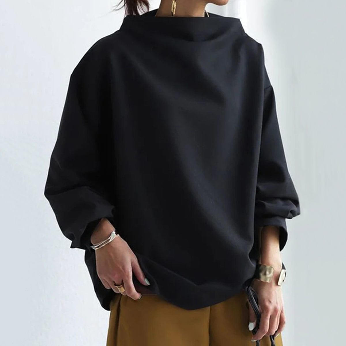 Elly | Women's High Neck Knit Top – Soft Relaxed Fit