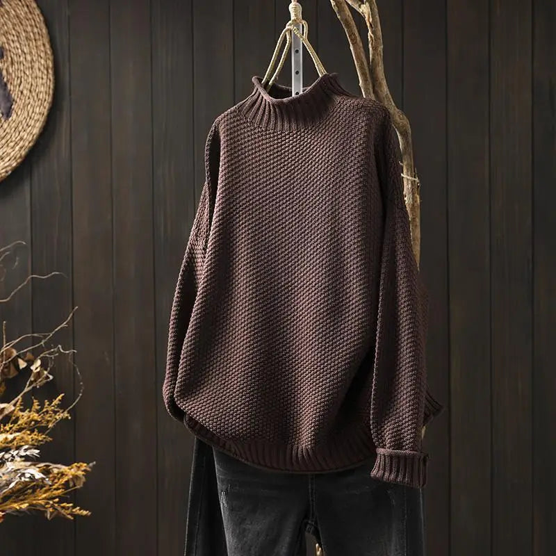 Oriane | Women's Textured Mock Neck Sweater – Relaxed Ribbed Knit