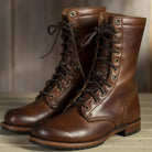 Abby | Women's Lace-Up Mid-Calf Combat Boots – Metal Eyelets, Lug Sole, Block Heel – Dark Brown