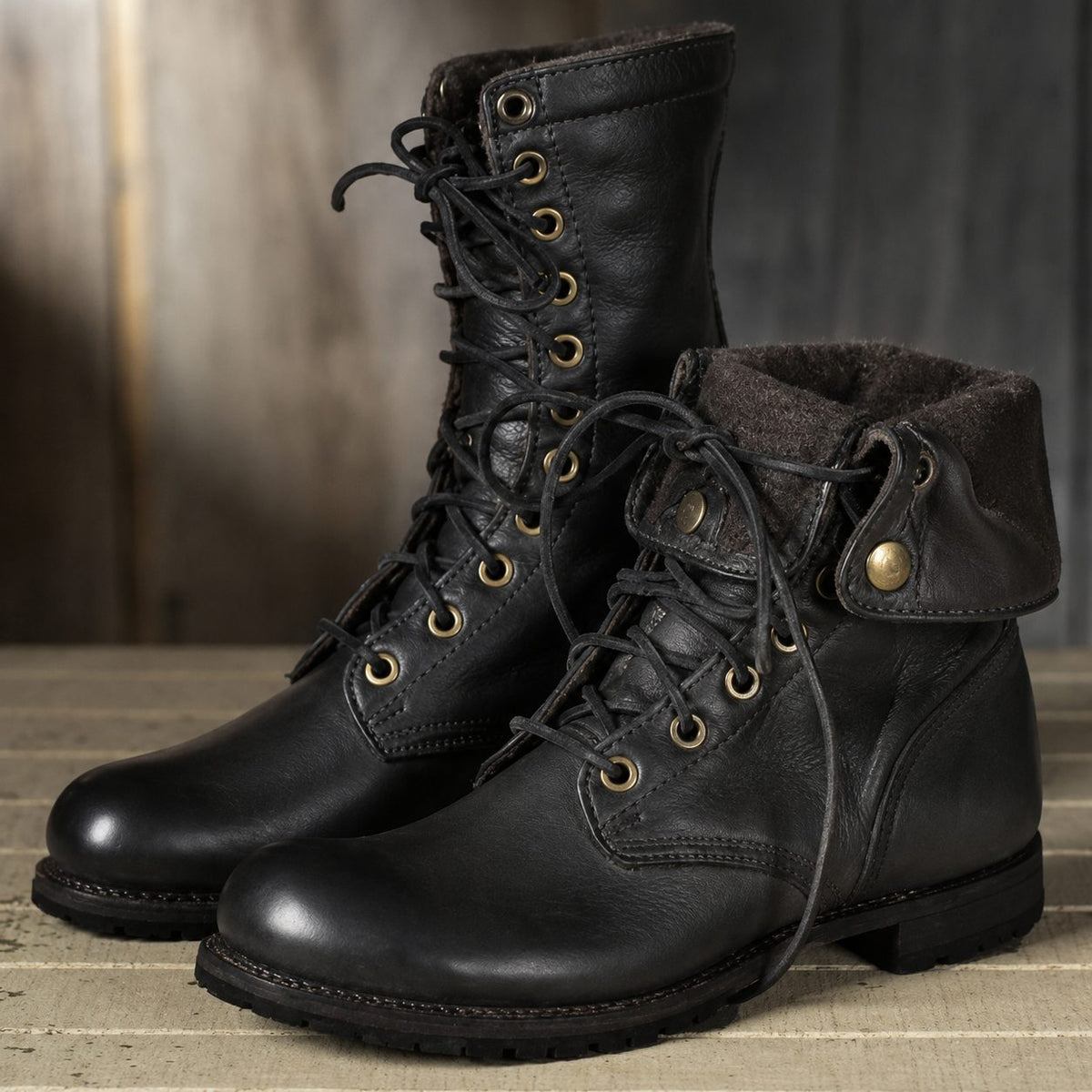 Abby | Women's Lace-Up Mid-Calf Combat Boots – Metal Eyelets, Lug Sole, Block Heel – Black