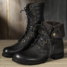 Abby | Women's Lace-Up Mid-Calf Combat Boots – Metal Eyelets, Lug Sole, Block Heel – Black