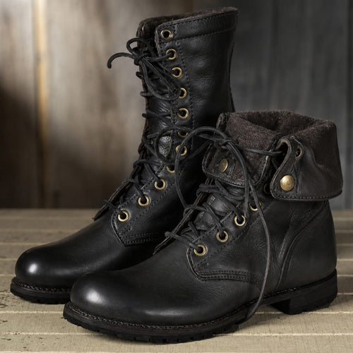 Abby | Women's Lace-Up Mid-Calf Combat Boots – Metal Eyelets, Lug Sole, Block Heel – Black
