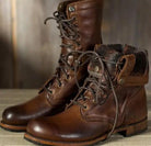 Abby | Women's Lace-Up Mid-Calf Combat Boots – Metal Eyelets, Lug Sole, Block Heel