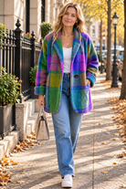 Adele | Women's Oversized Plaid Coat with Side Pockets – Relaxed Fall Layer – Purple