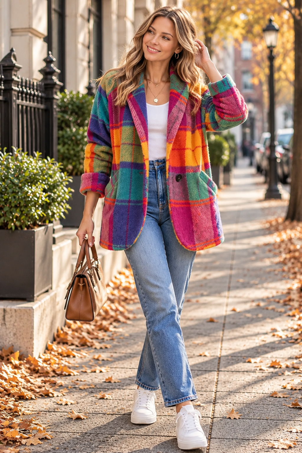 Adele | Women's Oversized Plaid Coat with Side Pockets – Relaxed Fall Layer