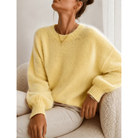 Allie | Women's Soft Relaxed Crewneck Sweater – Drop Shoulders, Balloon Sleeves – Lemon Yellow