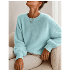 Allie | Women's Soft Relaxed Crewneck Sweater – Drop Shoulders, Balloon Sleeves – Light Blue