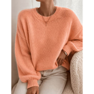 Allie | Women's Soft Relaxed Crewneck Sweater – Drop Shoulders, Balloon Sleeves – Coral