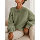 Allie | Women's Soft Relaxed Crewneck Sweater – Drop Shoulders, Balloon Sleeves – Sage Green