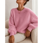 Allie | Women's Soft Relaxed Crewneck Sweater – Drop Shoulders, Balloon Sleeves – Pink