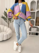 Alma | Women's Color Block Open-Front Cardigan – Relaxed Knit Layer