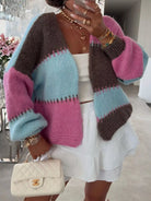 Alma | Women's Color Block Open-Front Cardigan – Relaxed Knit Layer – Rose