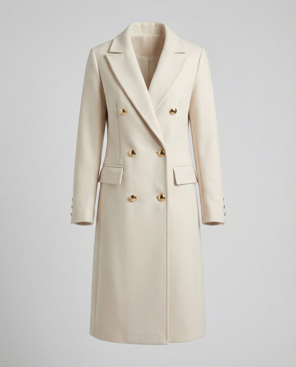 Alyssa | Women's Double-Breasted Midi Overcoat – Notch Lapels, Tailored Fit, Flap Pockets