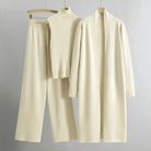 Anouk | Women's Three-Piece Ribbed Knit Set – Top, Wide-Leg Pants, Long Cardigan – Cream