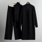 Anouk | Women's Three-Piece Ribbed Knit Set – Top, Wide-Leg Pants, Long Cardigan – Black