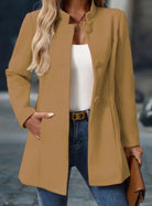 Anya | Women's Stand Collar Button Coat – Hip Length Elegant Winter Coat – Beige