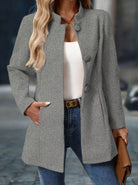 Anya | Women's Stand Collar Button Coat – Hip Length Elegant Winter Coat – Gray