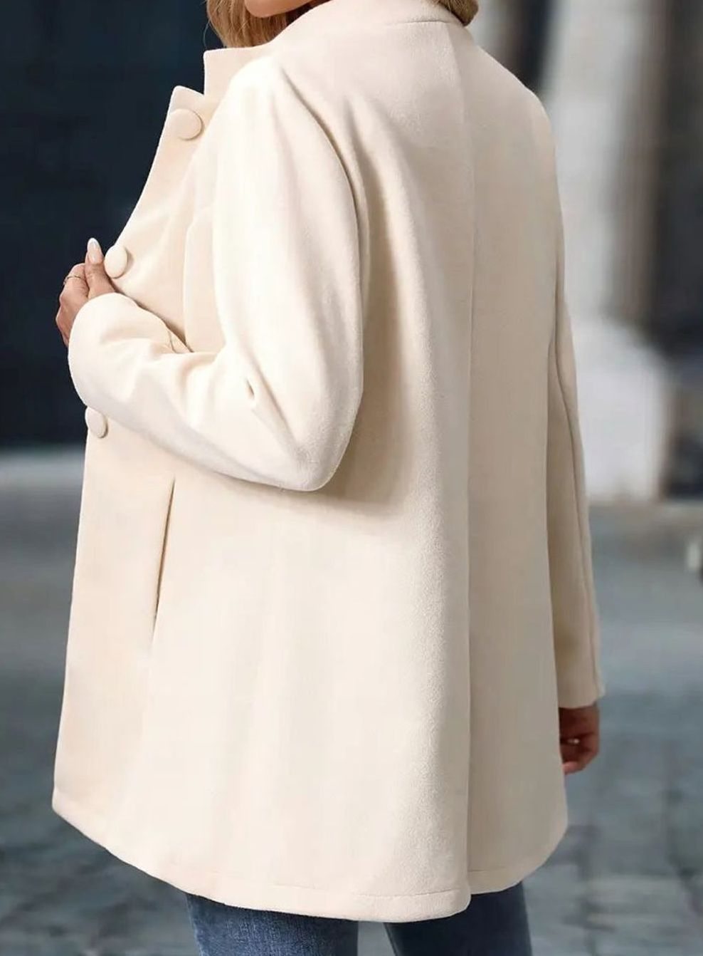 Anya | Women's Stand Collar Button Coat – Hip Length Elegant Winter Coat
