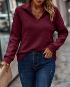 Arden | Women's Half-Zip Knit Sweater – Stand Collar Long Sleeve Pullover – Burgundy