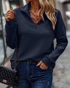 Arden | Women's Half-Zip Knit Sweater – Stand Collar Long Sleeve Pullover – Blue