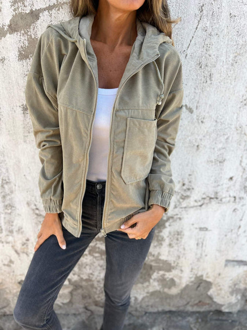 Ariana | Women's Hooded Cotton Jacket – Full Zip, Drawstring Waist, Relaxed Fit – Sage Green