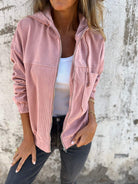 Ariana | Women's Hooded Cotton Jacket – Full Zip, Drawstring Waist, Relaxed Fit – Pink