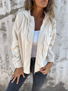 Ariana | Women's Hooded Cotton Jacket – Full Zip, Drawstring Waist, Relaxed Fit – Off-White