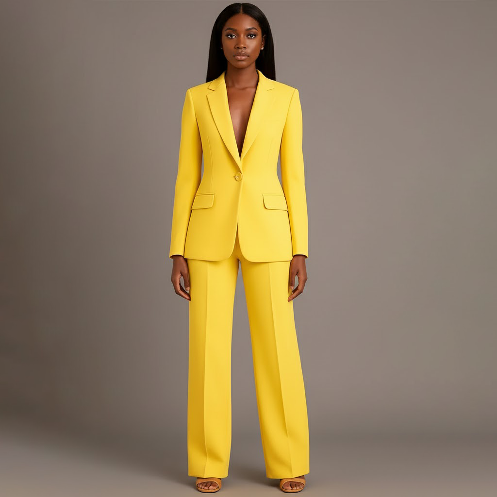 Audrey – Women's Two-Piece Suit – Cropped Jacket with Tailored Trousers – Yellow