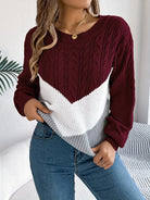 Noreen | Women's Color-Block Cable Knit Sweater – Round Neck