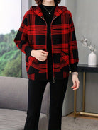 Delaney | Women's Checked Hooded Jacket – Zip-Up Knit