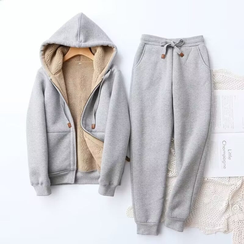 Beth | Women's Fleece Lined Hoodie and Jogger Set – Warm Two-Piece Tracksuit – Light Gray